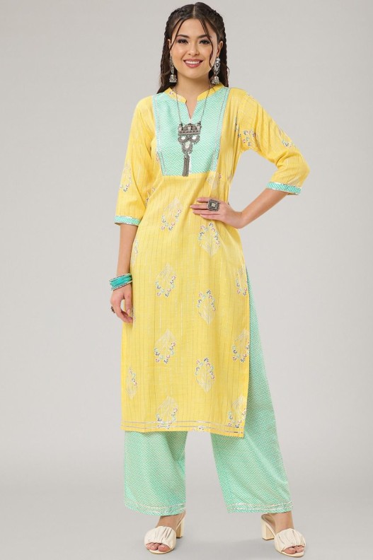 Fancy Printed Gotta Pati Work Straight Kurti with Plazzo 